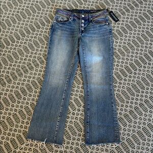 BLANKNYC The Varick Kick Flare Colorful Embroidered Rainbow Button Fly Jeans NWT